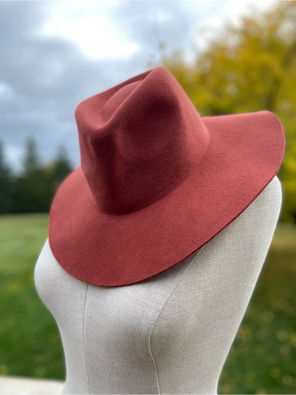 NWOT Rust Felted Wool Wide-Brim Structured Fall Hat 70s Inspired Vintage Boho